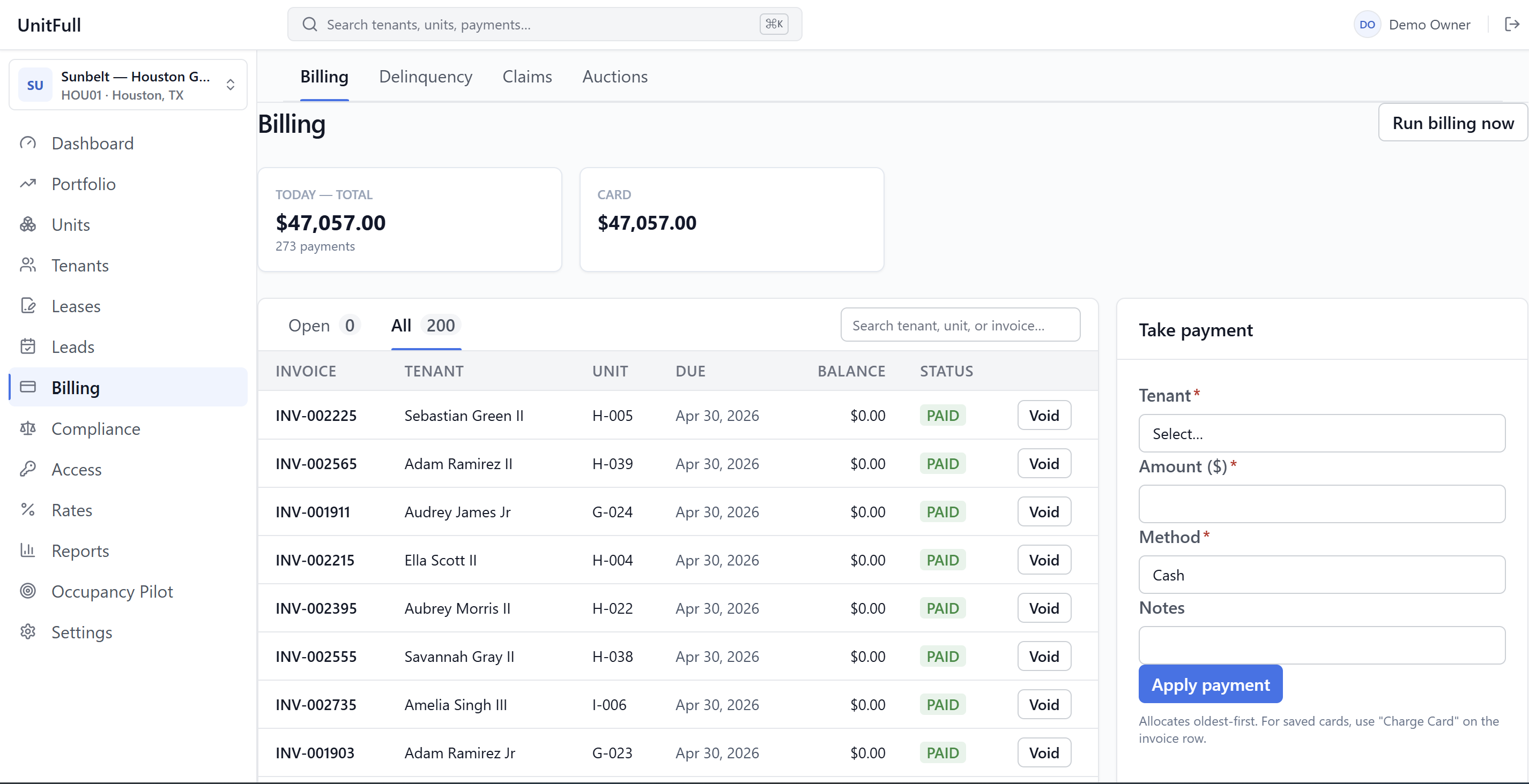UnitFull published pricing and bundled payments — one transparent bill