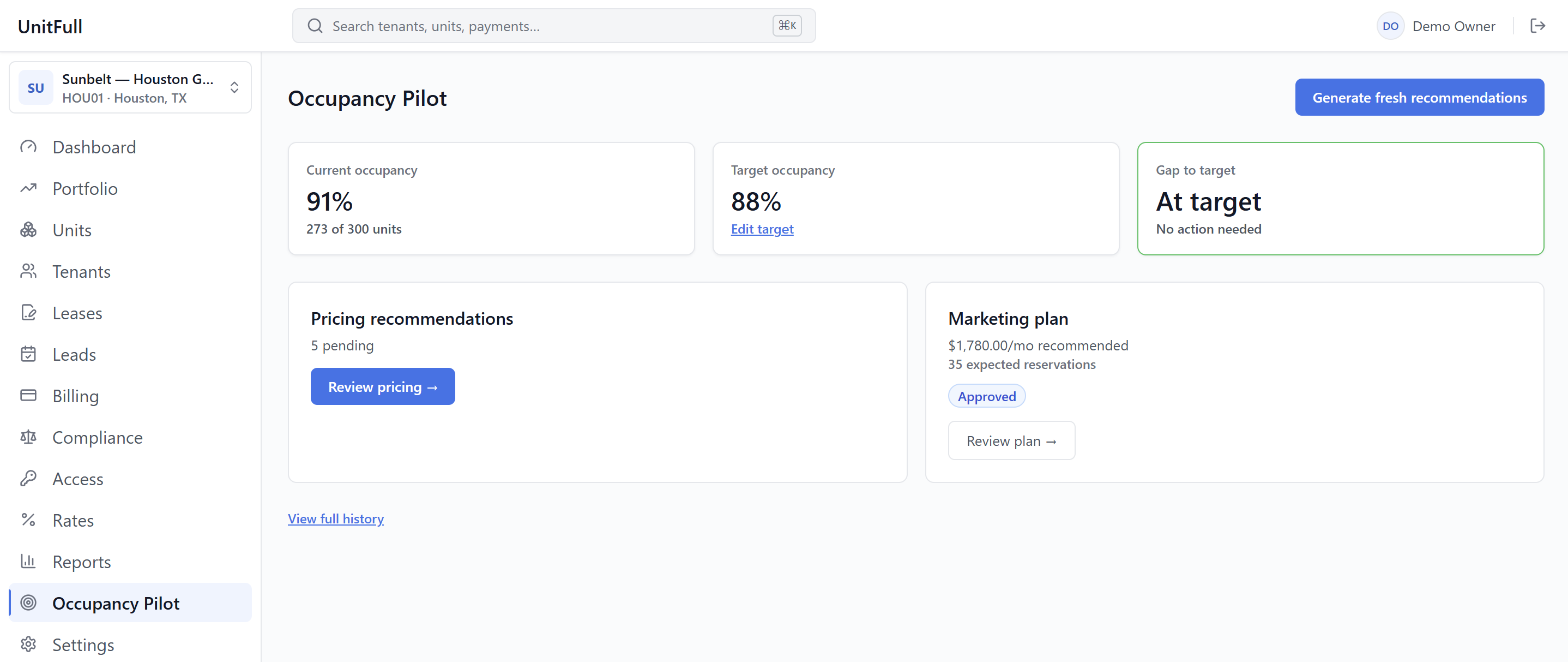UnitFull projected revenue lift preview on your own portfolio, before you pay to apply it